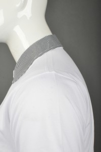 P681 訂造格仔領Polo恤  網上下單時尚Polo恤 格子撞色胸筒 度身訂造Polo恤  Polo恤製造商    白色撞色領花灰色 細節-4